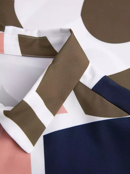 Classy Brown and Blue Patchwork on White Mens Full Set Trouser and Shirt Half Sleeves - XPCRDF