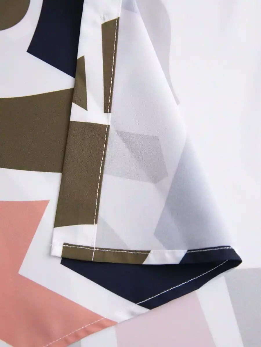 Classy Brown and Blue Patchwork on White Mens Full Set Trouser and Shirt Half Sleeves - XPCRDF