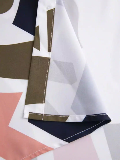 Classy Brown and Blue Patchwork on White Mens Full Set Trouser and Shirt Half Sleeves - XPCRDF