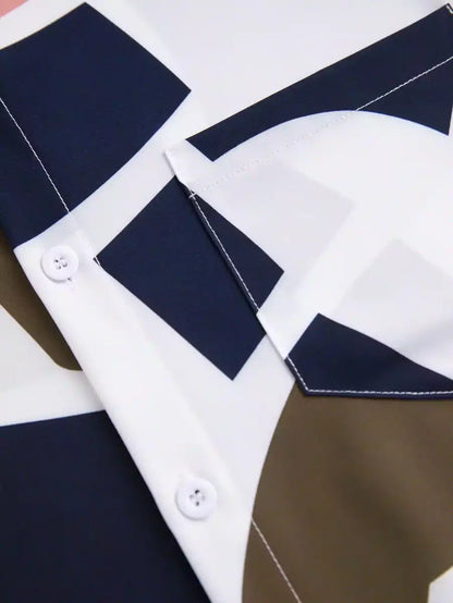 Classy Brown and Blue Patchwork on White Mens Full Set Trouser and Shirt Half Sleeves - XPCRDF