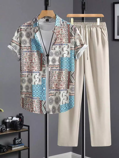 CLASSY CREAM MANDALA  Mens Full Set Trouser and Shirt Half Sleeves - XPCRDF