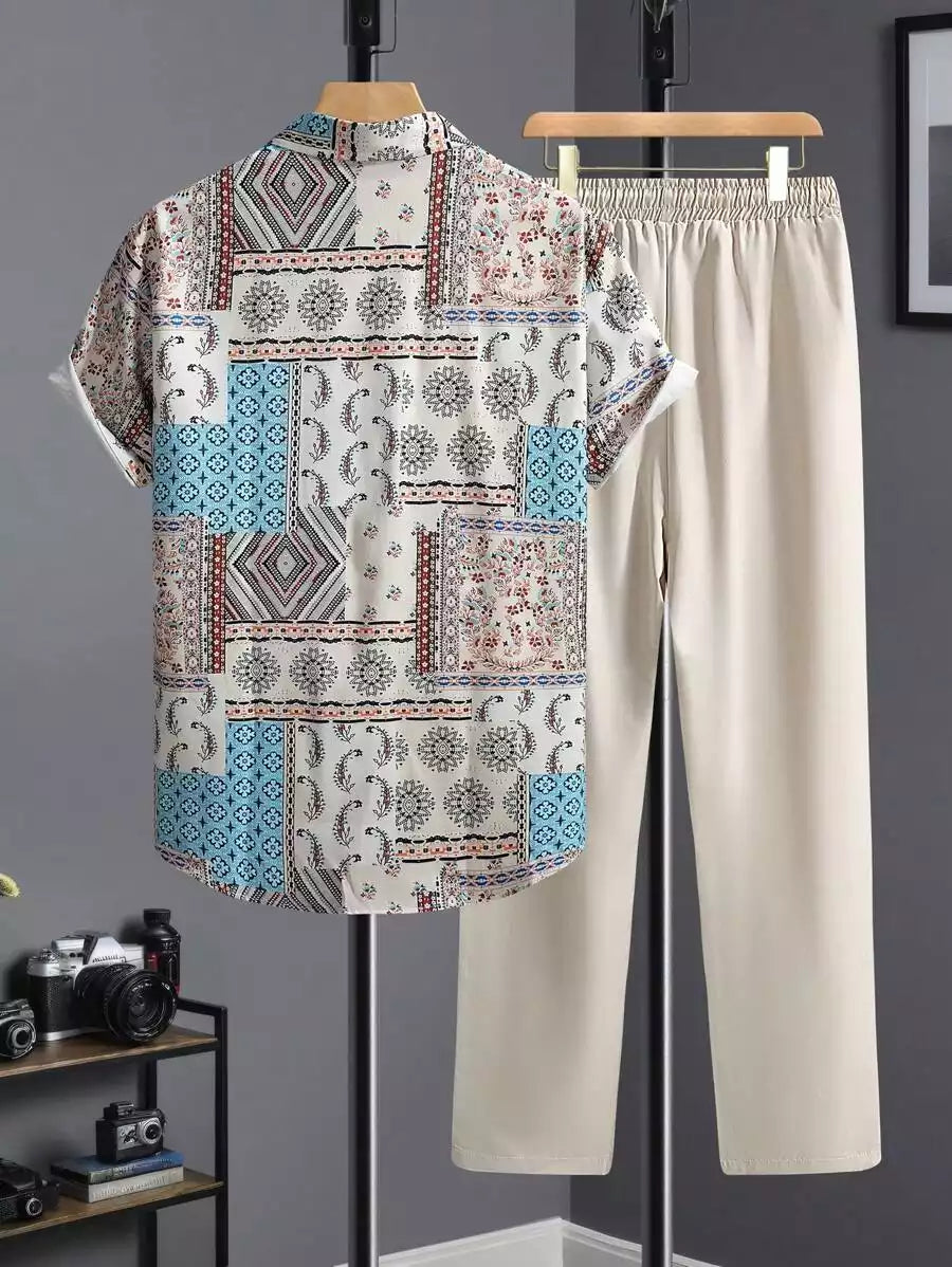 CLASSY CREAM MANDALA  Mens Full Set Trouser and Shirt Half Sleeves - XPCRDF