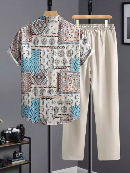 CLASSY CREAM MANDALA  Mens Full Set Trouser and Shirt Half Sleeves - XPCRDF