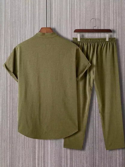 Plain Army Green Mens Full Set Trouser and Shirt Half Sleeves - XPCRDF