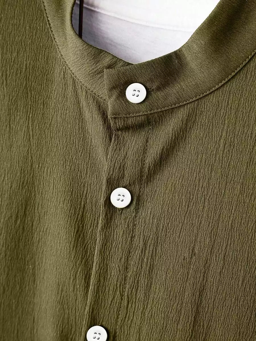 Plain Army Green Mens Full Set Trouser and Shirt Half Sleeves - XPCRDF