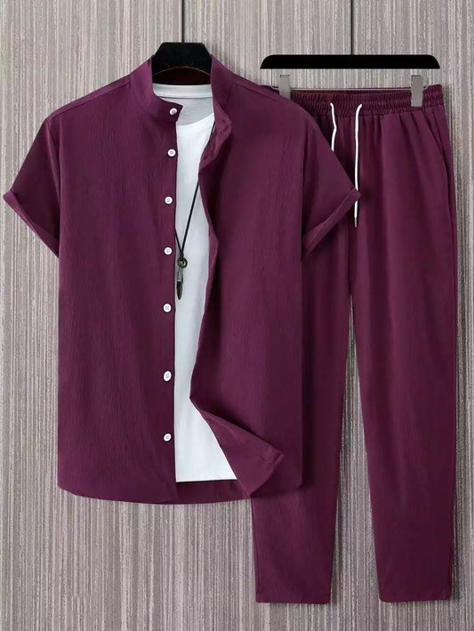 Plain Burgundy Mens Full Set Trouser and Shirt Half Sleeves - XPCRDF