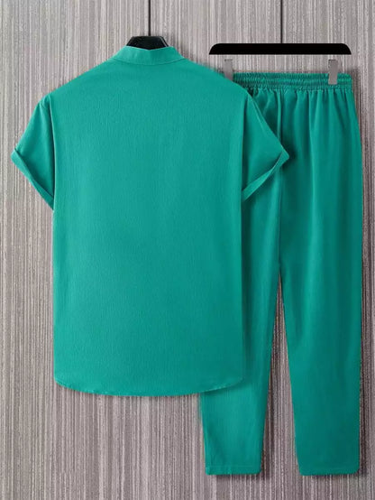 Plain Green Mens Full Set Trouser and Shirt Half Sleeves - XPCRDF