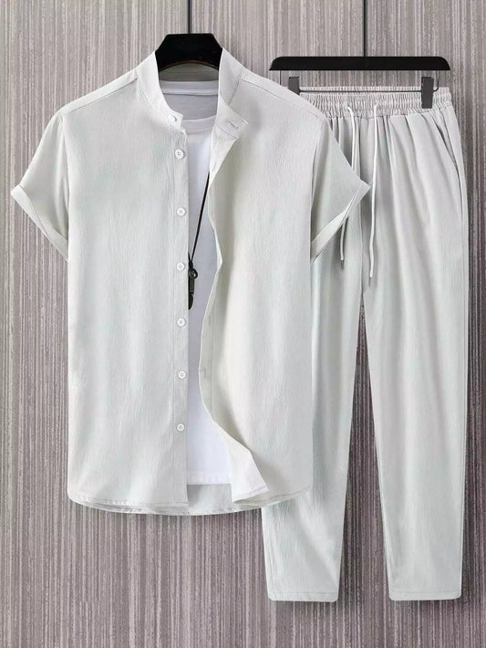 Plain Light Grey Mens Full Set Trouser and Shirt Half Sleeves - XPCRDF