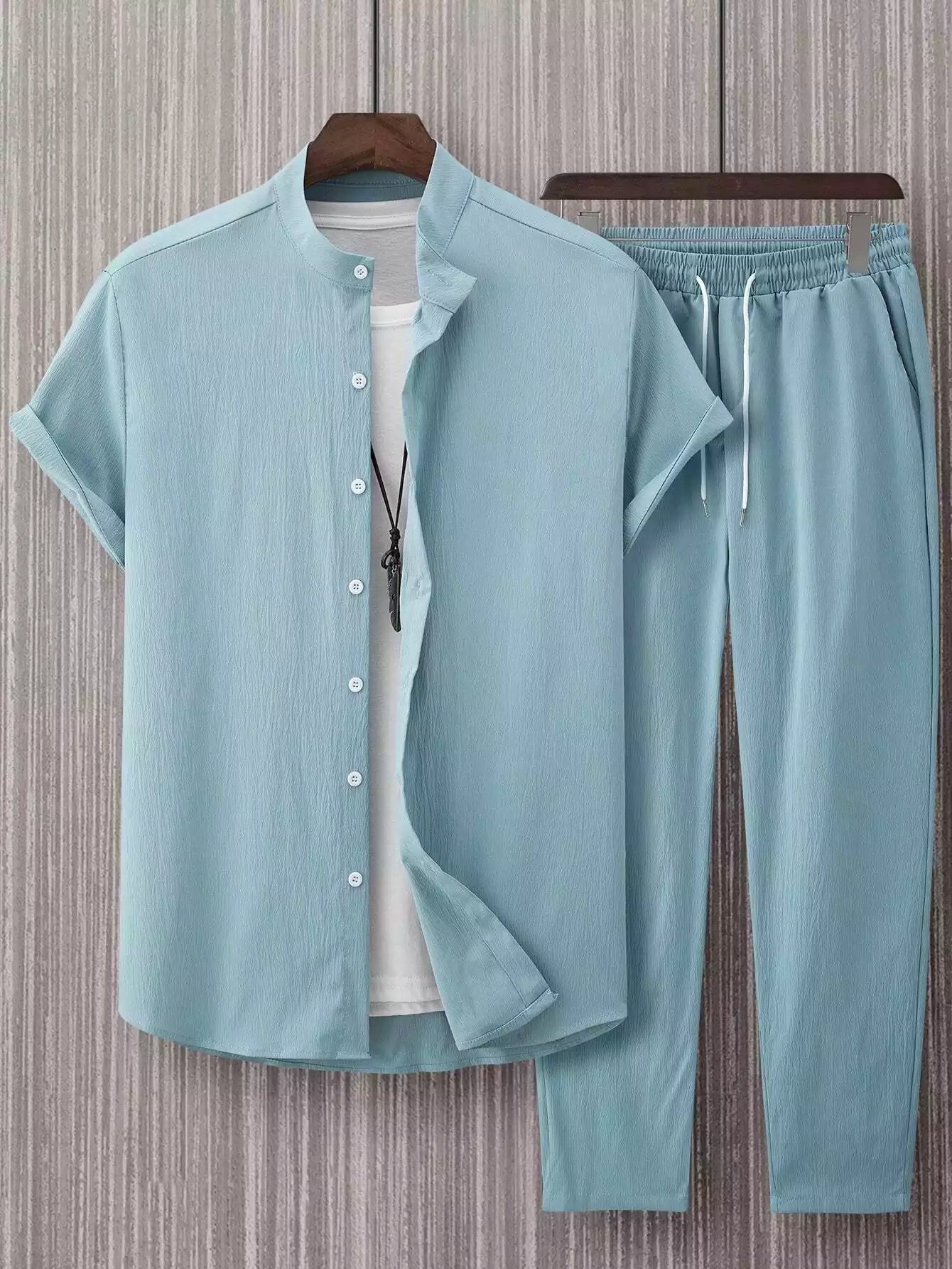 Plain Mint Blue Mens Full Set Trouser and Shirt Half Sleeves - XPCRDF