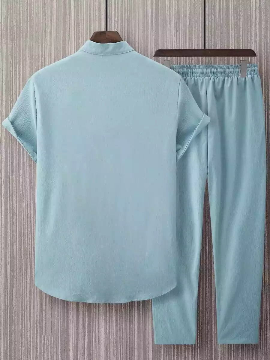 Plain Mint Blue Mens Full Set Trouser and Shirt Half Sleeves - XPCRDF