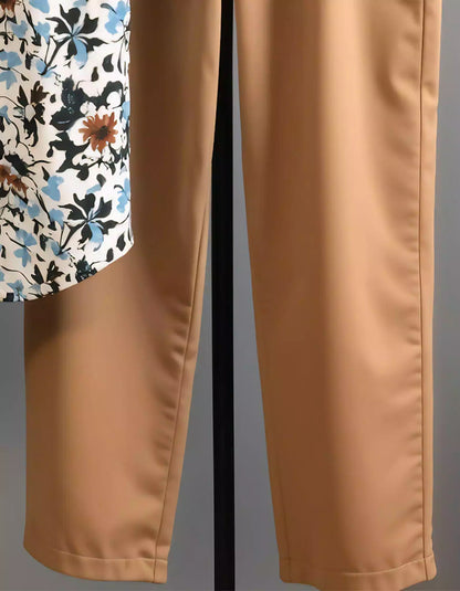 Brown Floral Design Mens Half Sleeves Cords Cotton Material - XPCRDF