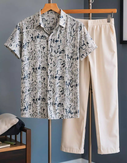 Apricot Color Mandala Design Mens Half Sleeves Cords Cotton Material - XPCRDF