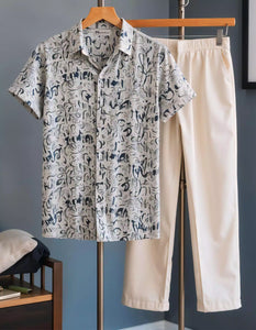 Apricot Color Mandala Design Mens Half Sleeves Cords Cotton Material - XPCRDF