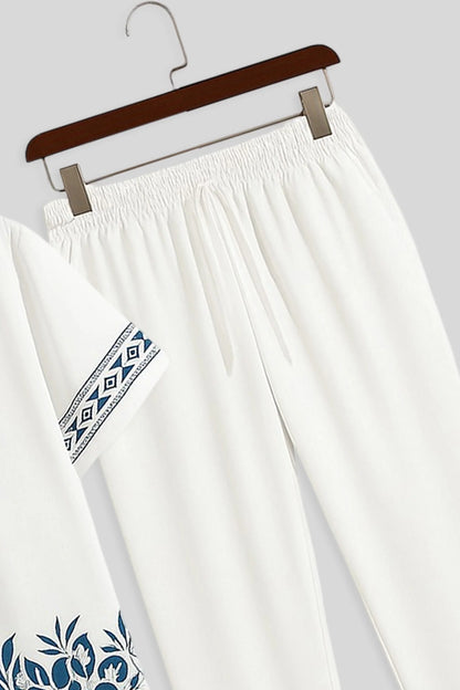 White Border Men's Casual Half Sleeve Shirt and Full Pant Set - XPCRDF