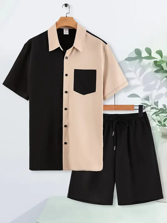 Cream and black Mix Colored Men's Half Sleeves Cords Cotton Material - XPCRDH