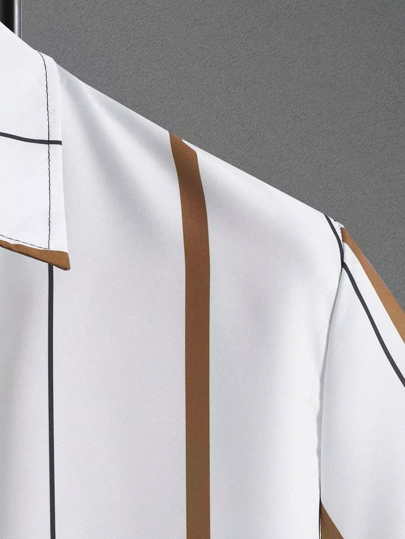 Cream Brown Line Design Mens Half Sleeves Cords Cotton Material - XPCRDH