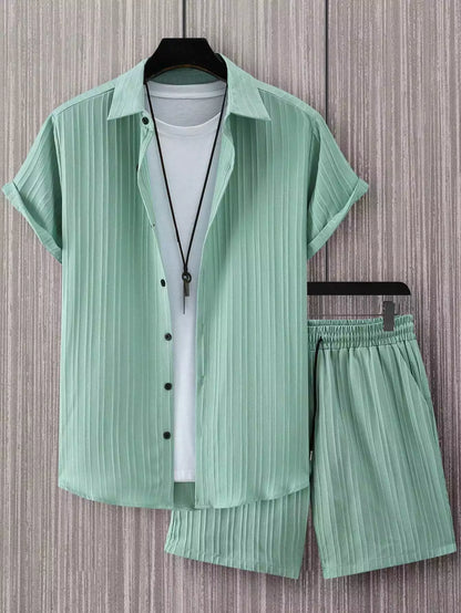 Green Solid Popcorn Design Mens Half Sleeves Cords Cotton Material - XPCRDH