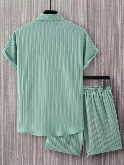 Green Solid Popcorn Design Mens Half Sleeves Cords Cotton Material - XPCRDH