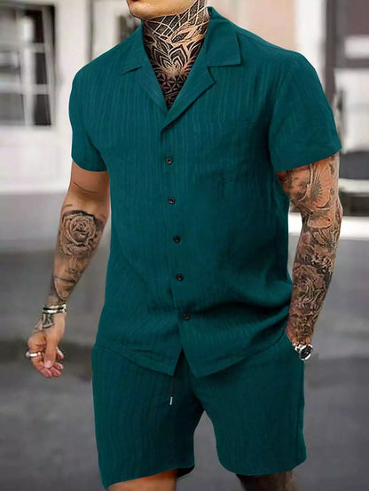 Green Solid Color Mens Half Sleeves Cords Cotton Material - XPCRDH