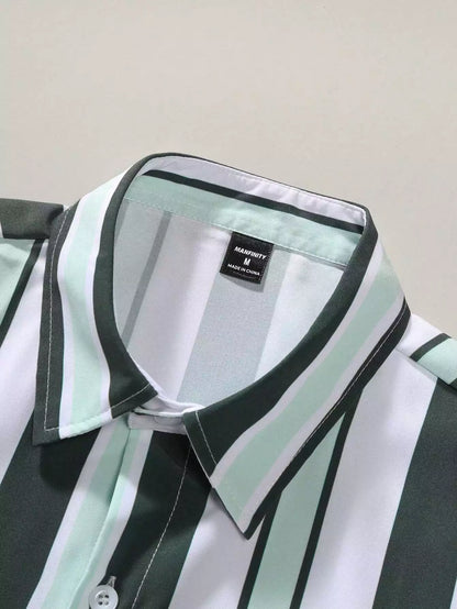 Green White Line Design Mens Half Sleeves Cords Cotton Material - XPCRDH