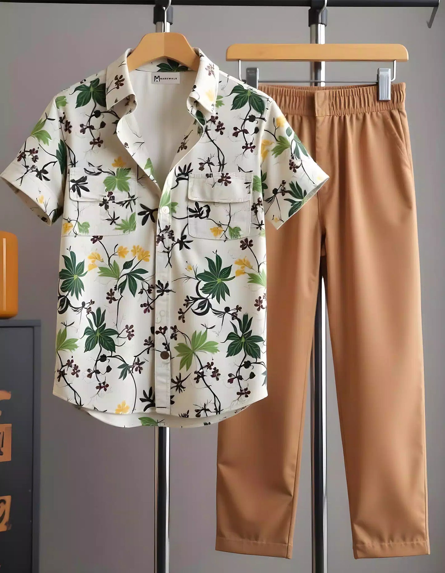 Brown Flower  Mens Full Set Trouser and Shirt Half Sleeves - XPCRDF