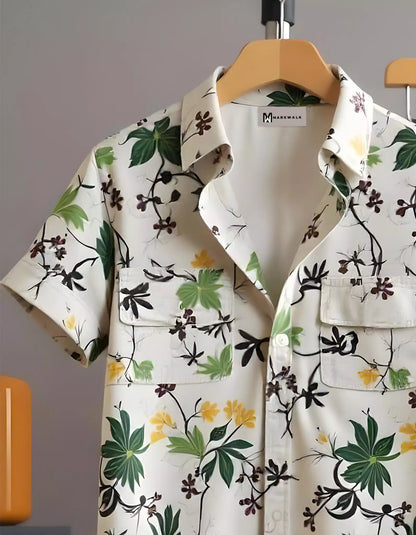 Brown Flower  Mens Full Set Trouser and Shirt Half Sleeves - XPCRDF