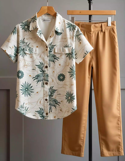 Brown Mandala Mens Full Set Trouser and Shirt Half Sleeves - XPCRDF