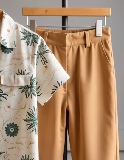 Brown Mandala Mens Full Set Trouser and Shirt Half Sleeves - XPCRDF