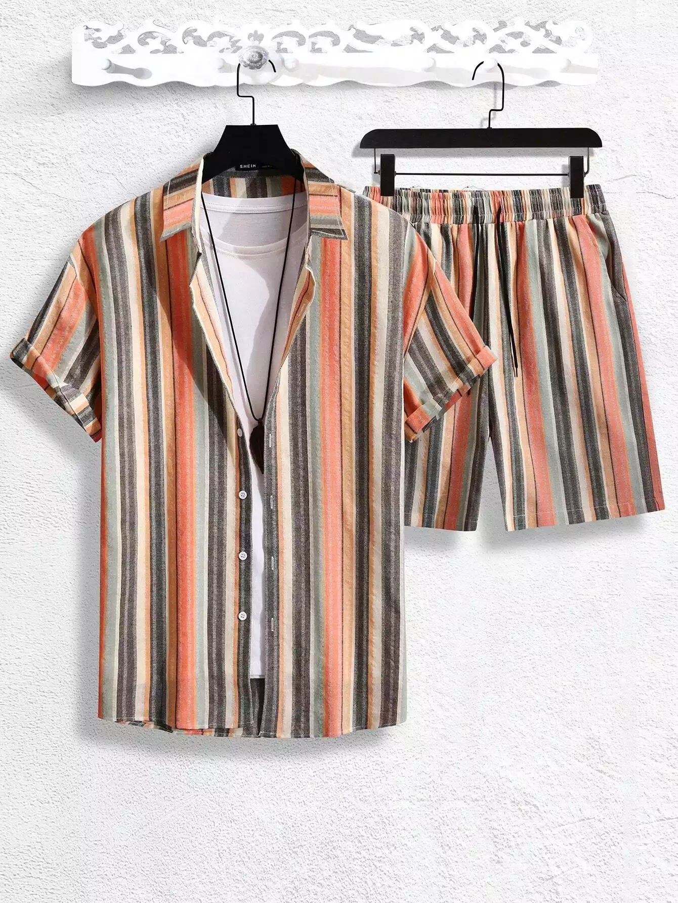 Mandala Stripes  Design Mens Half Sleeves Cords Cotton Material - XPCRDH