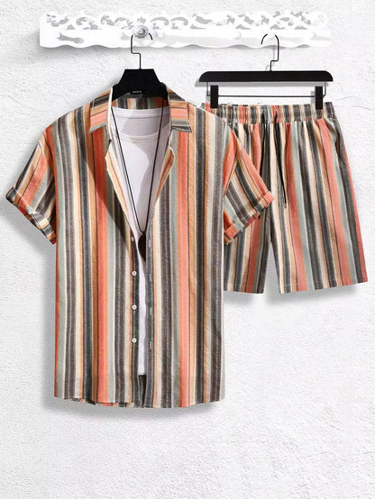 Mandala Stripes  Design Mens Half Sleeves Cords Cotton Material - XPCRDH