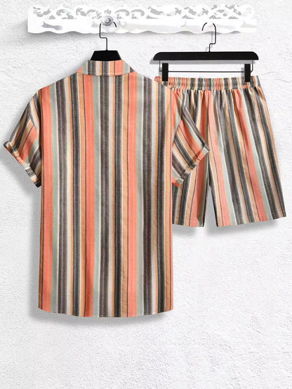 Mandala Stripes  Design Mens Half Sleeves Cords Cotton Material - XPCRDH