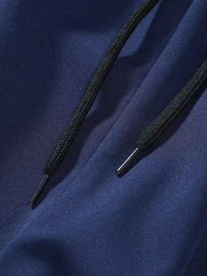 Navy Blue Strip Design Mens Half Sleeves Cords Cotton Material - XPCRDH