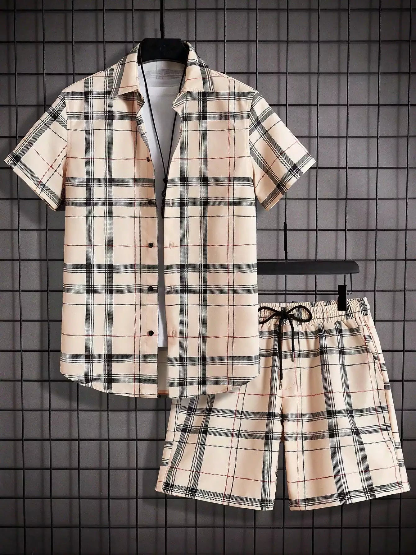 Peach Color Checks Design Mens Half Sleeves Cords Cotton Material - XPCRDH