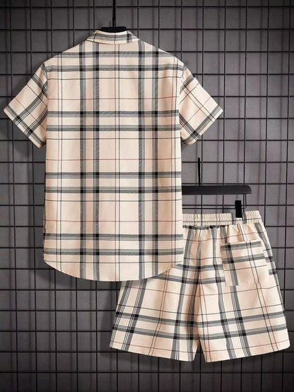 Peach Color Checks Design Mens Half Sleeves Cords Cotton Material - XPCRDH