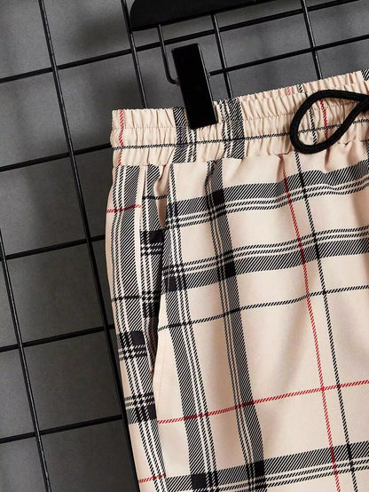 Peach Color Checks Design Mens Half Sleeves Cords Cotton Material - XPCRDH