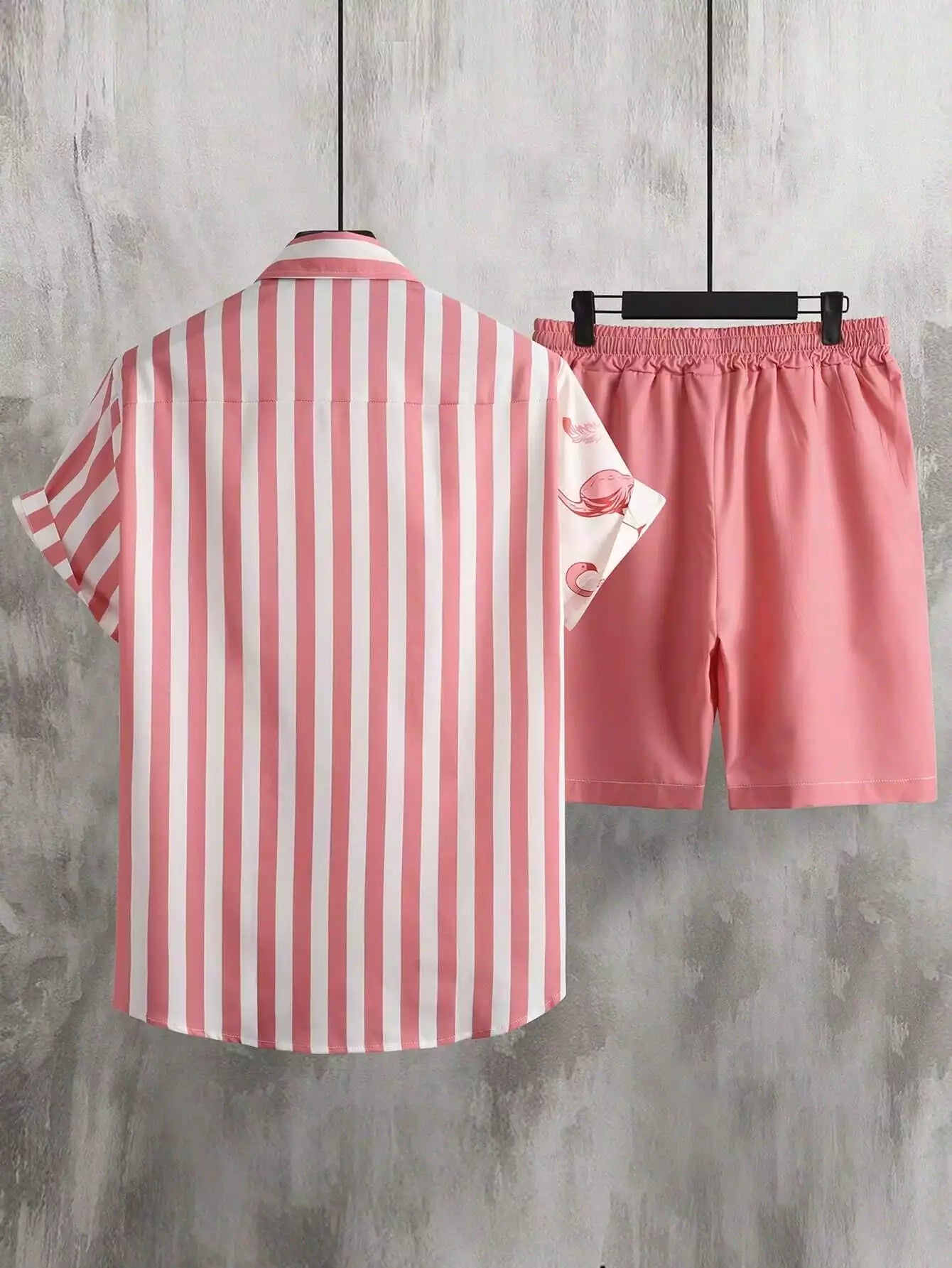 Peach Color Flamingo Design Mens Half Sleeves Cords Cotton Material - XPCRDH