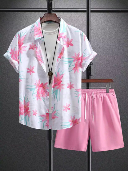 Pink Floral Design Mens Half Sleeves Cords Cotton Material - XPCRDH
