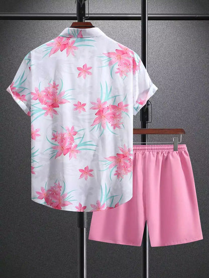 Pink Floral Design Mens Half Sleeves Cords Cotton Material - XPCRDH