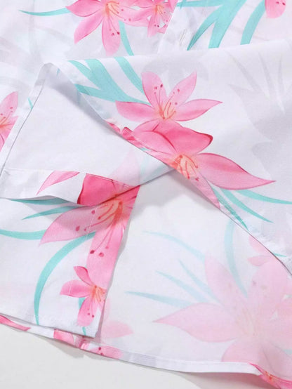 Pink Floral Design Mens Half Sleeves Cords Cotton Material - XPCRDH