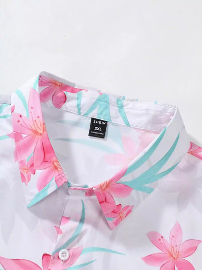 Pink Floral Design Mens Half Sleeves Cords Cotton Material - XPCRDH