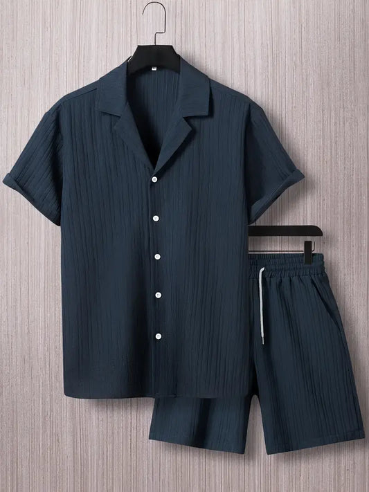 Plain Blue Colored Men's Half Sleeves Cords Cotton Material - XPCRDH