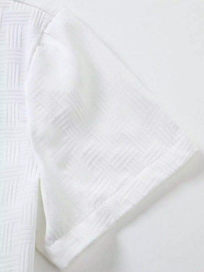 Plain White Popcorn Design Mens Half Sleeves Cords Cotton Material - XPCRDH