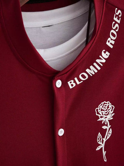 Red Rose Design Mens Half Sleeves Cords Cotton Material - XPCRDH