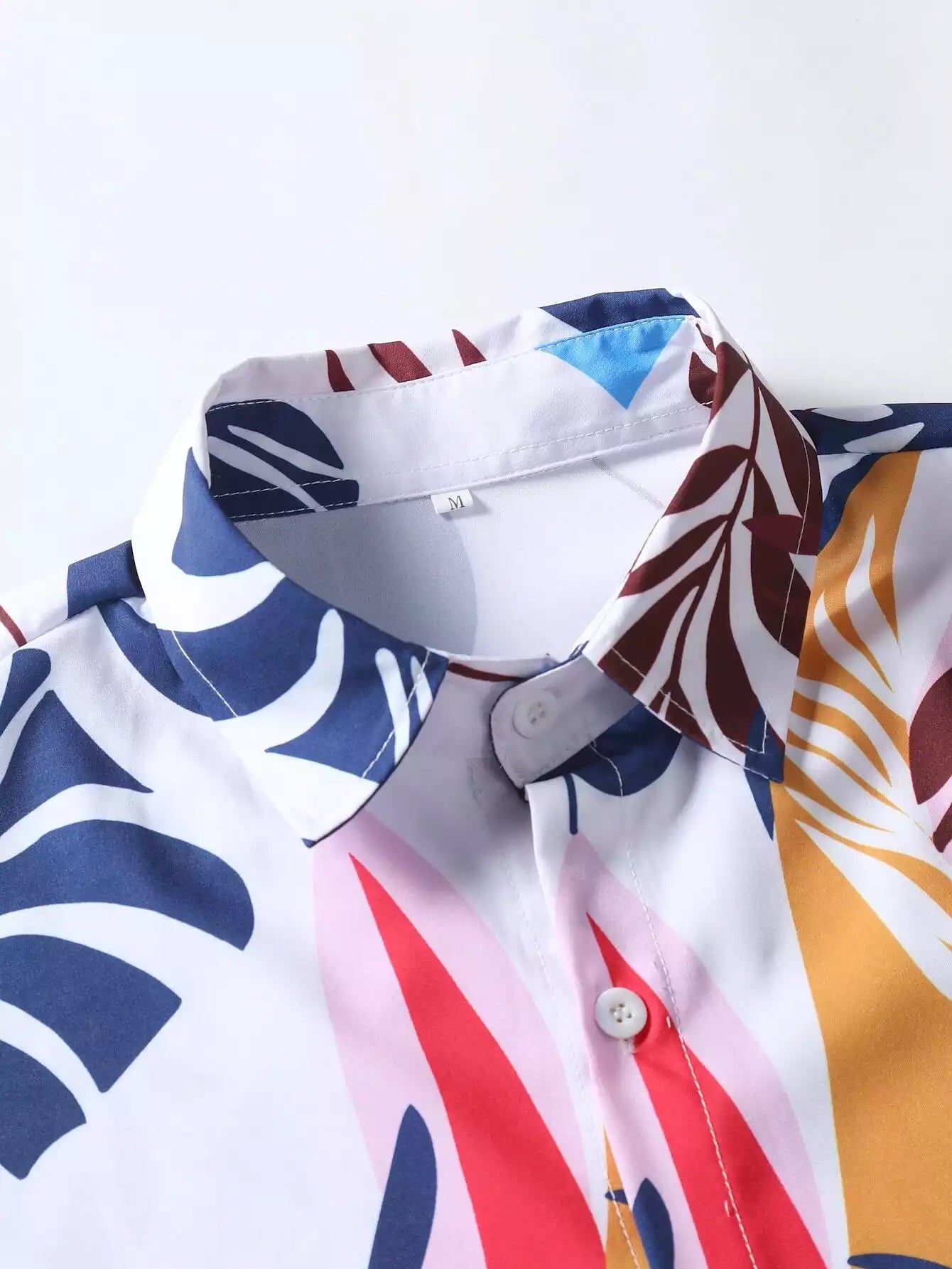 White Navy Blue Floral Design Mens Half Sleeves Cords Cotton Material - XPCRDH