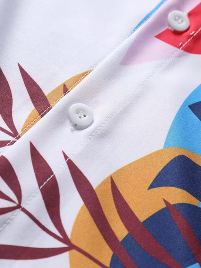 White Navy Blue Floral Design Mens Half Sleeves Cords Cotton Material - XPCRDH