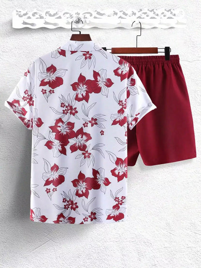 White Rose Design Mens Half Sleeves Cords Cotton Material - XPCRDH