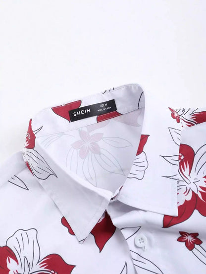 White Rose Design Mens Half Sleeves Cords Cotton Material - XPCRDH