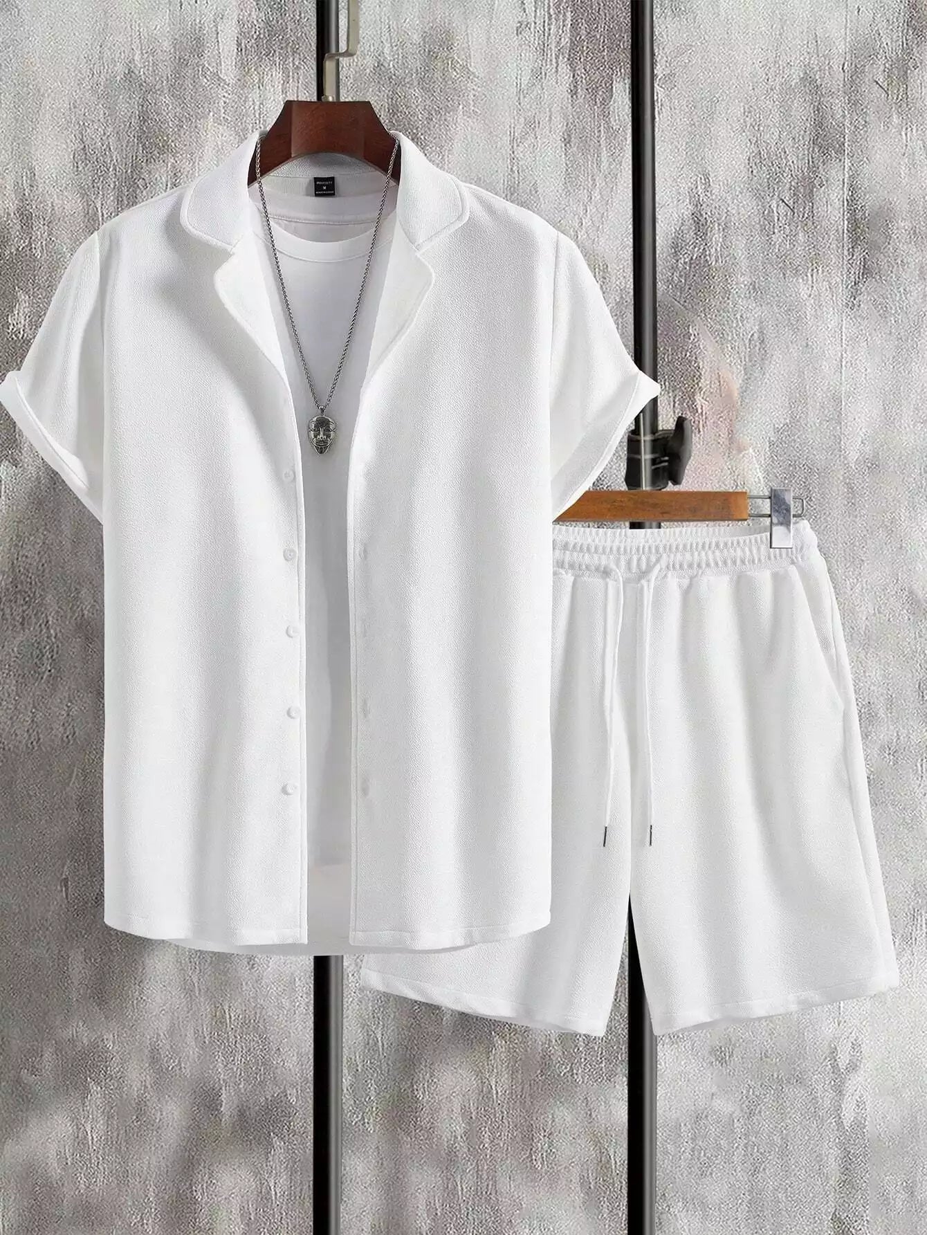 White Solid  Design Mens Half Sleeves Cords Cotton Material - XPCRDH