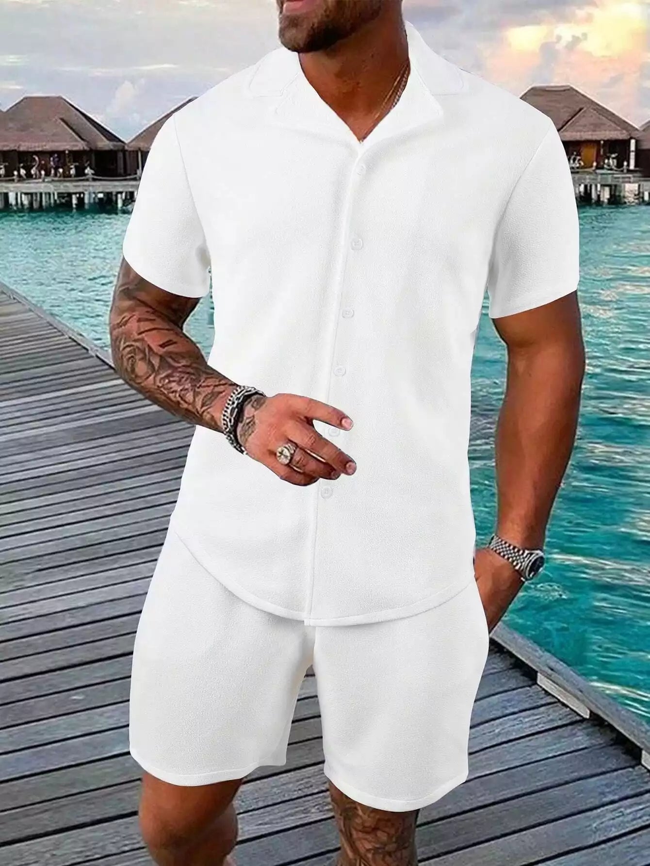 White Solid  Design Mens Half Sleeves Cords Cotton Material - XPCRDH
