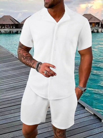 White Solid  Design Mens Half Sleeves Cords Cotton Material - XPCRDH